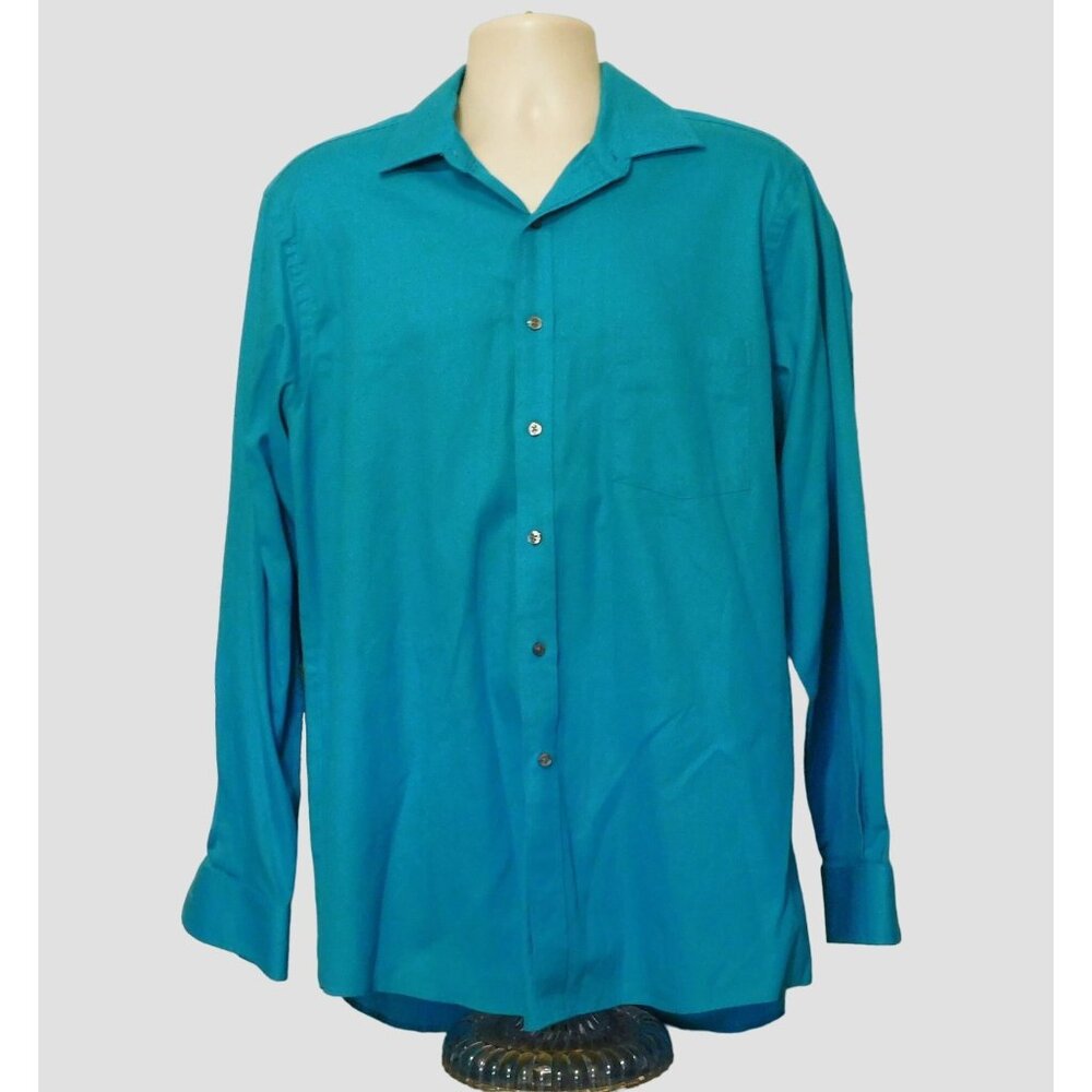 Van Heusen Shirt Mens L16.5 34/35 Turquoise Flex Collar Long Sleeve Wrinkle-Free